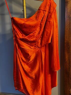Retrofete One-Shoulder Draped Orange Cocktail Dress